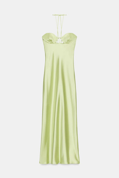 Lemon Zest Cut-Out Halter Midi Dress