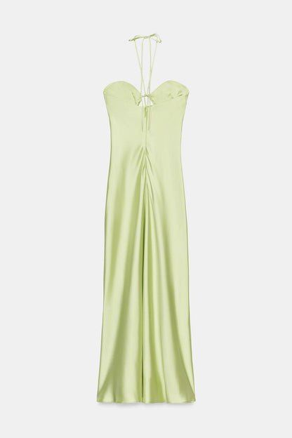 Lemon Zest Cut-Out Halter Midi Dress