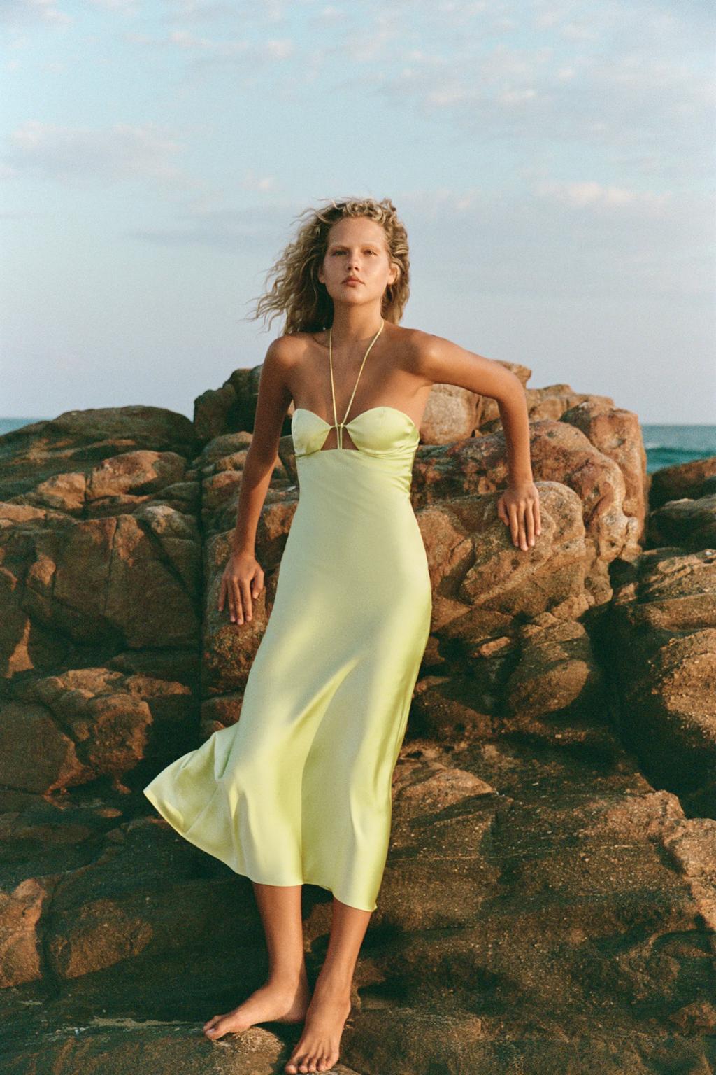 Lemon Zest Cut-Out Halter Midi Dress