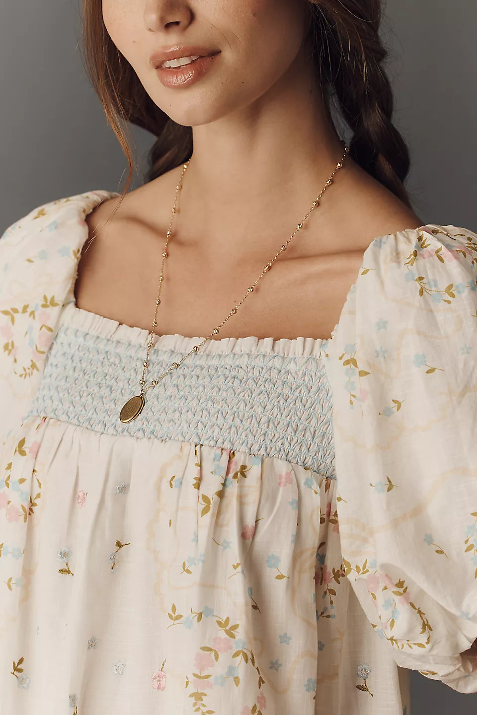 Embroidered Puff-Sleeve Babydoll Dress